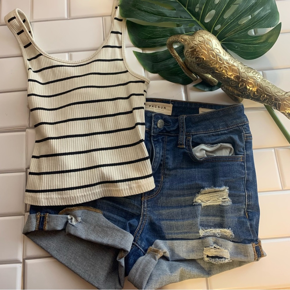 Basics Navy Striped ribbed Tank size XS